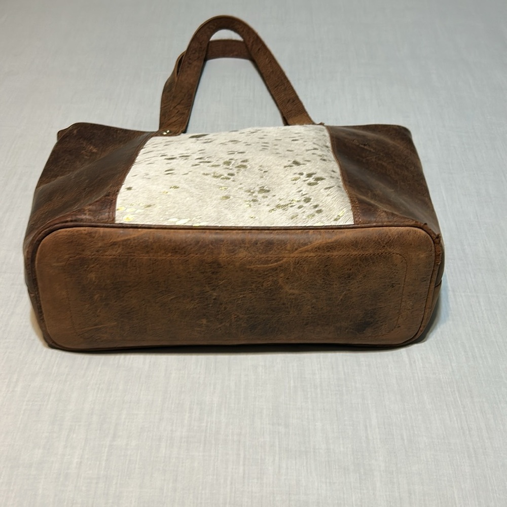 Crazy Heifers Large HOH (Hair on Hide) Tote with Gold accents on front. - Picture 6 of 11